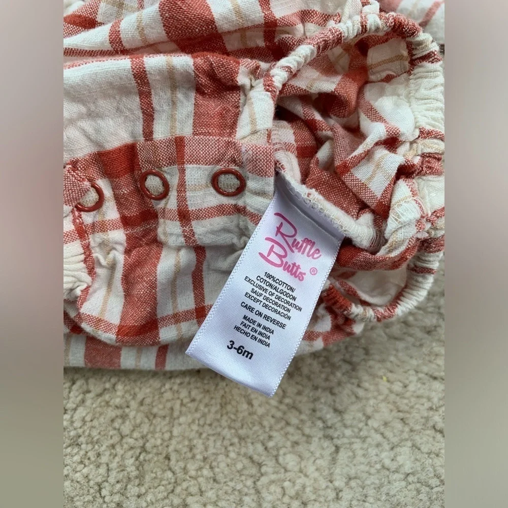 RuffleButts Size 3-6 Months Red and White Plaid Ruffle Bubble Romper